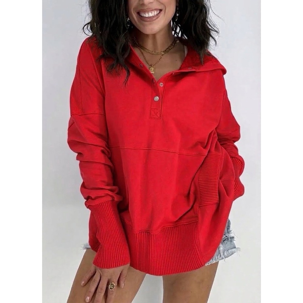 NWT AE MI+CO Women's Together Hoodie Pullover Size Small Oversized Red Cotton